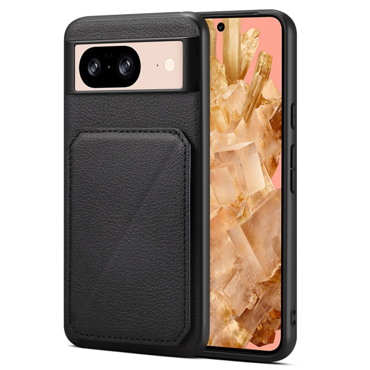 For Google Pixel 8 Denior Calf Texture Holder Electroplating Phone Case(Black)