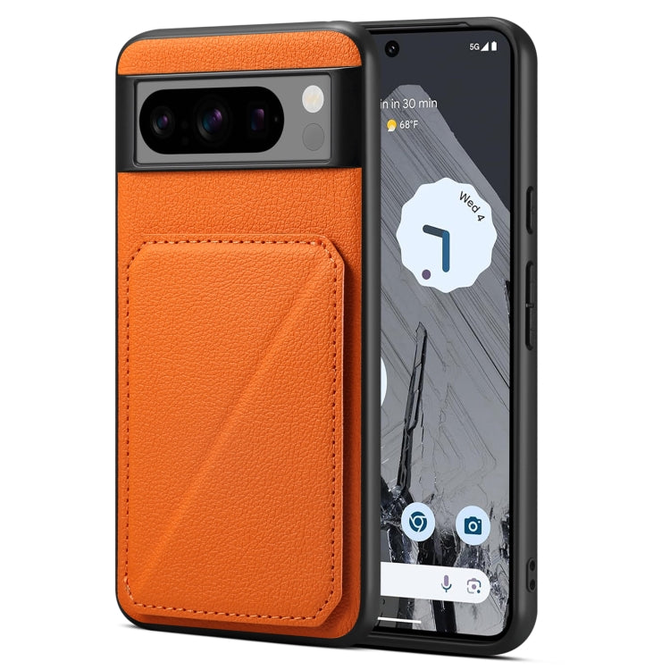 For Google Pixel 8 Pro Denior Calf Texture Holder Electroplating Phone Case(Orange)