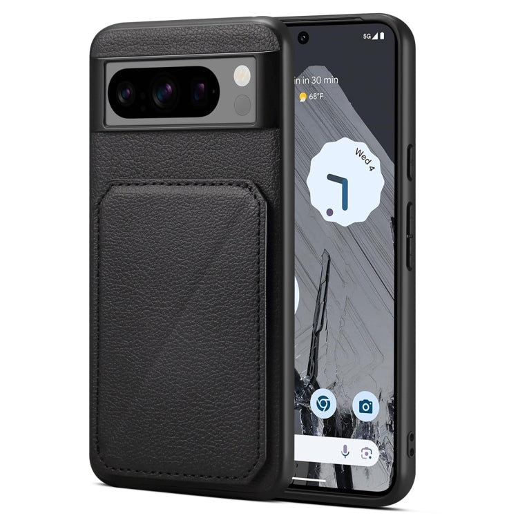 For Google Pixel 8 Pro Denior Calf Texture Holder Electroplating Phone Case(Black)