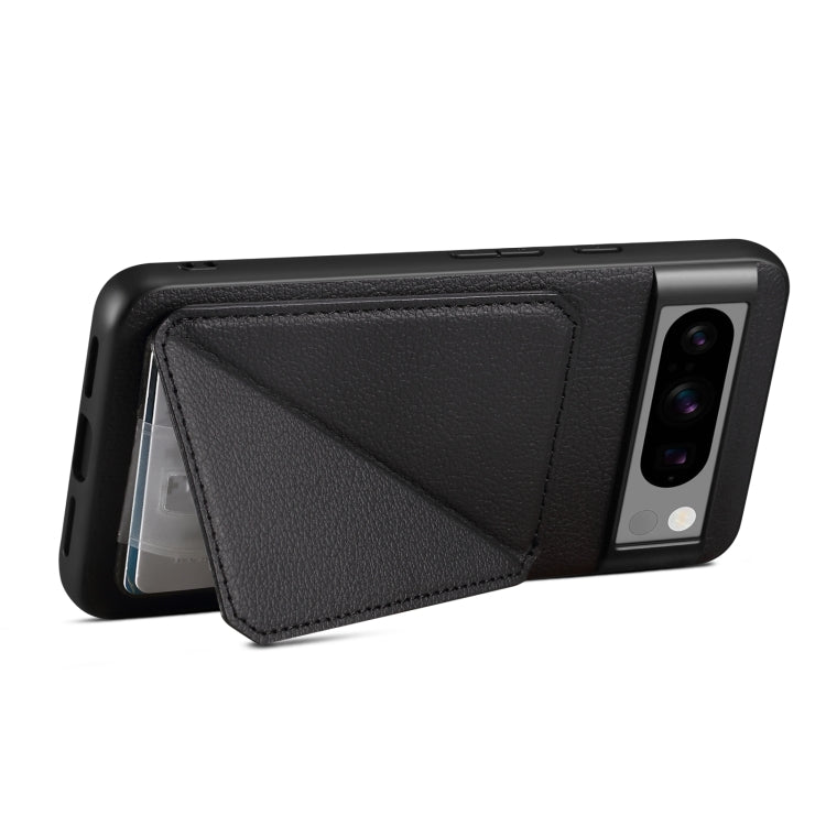 For Google Pixel 8 Pro Denior Calf Texture Holder Electroplating Phone Case(Black)