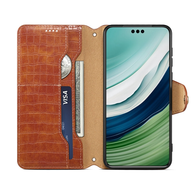 For Huawei Mate 60 Denior Crocodile Texture Oil Edge Leather Phone Case(Brown)