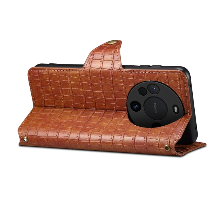For Huawei Mate 60 Denior Crocodile Texture Oil Edge Leather Phone Case(Brown)