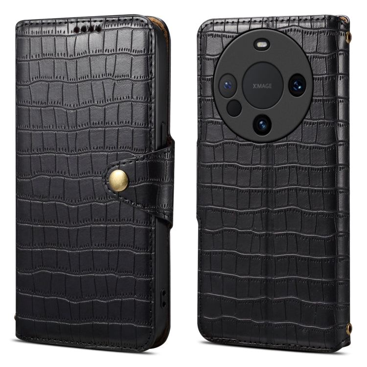 For Huawei Mate 60 Denior Crocodile Texture Oil Edge Leather Phone Case(Black)