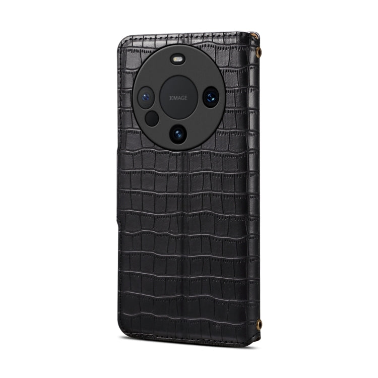 For Huawei Mate 60 Denior Crocodile Texture Oil Edge Leather Phone Case(Black)