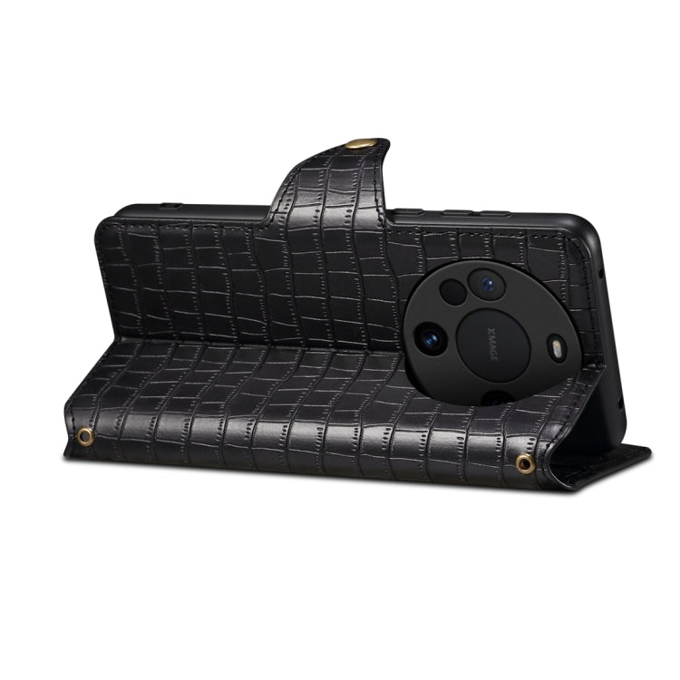 For Huawei Mate 60 Denior Crocodile Texture Oil Edge Leather Phone Case(Black)