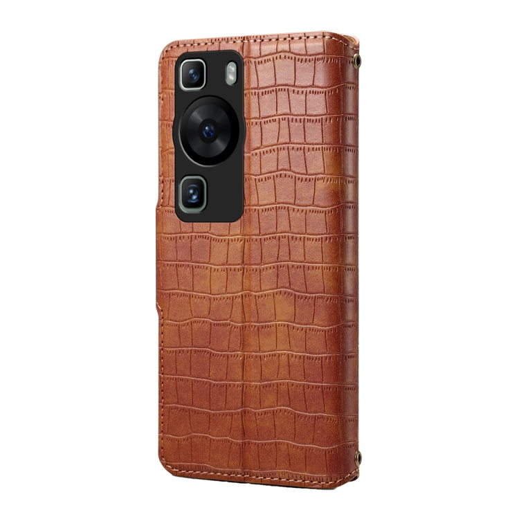 For Huawei P60 Denior Crocodile Texture Oil Edge Leather Phone Case(Brown)
