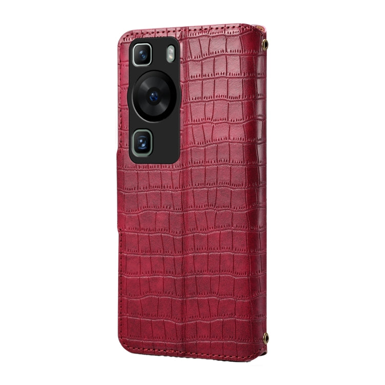 For Huawei P60 Denior Crocodile Texture Oil Edge Leather Phone Case(Rose Red)