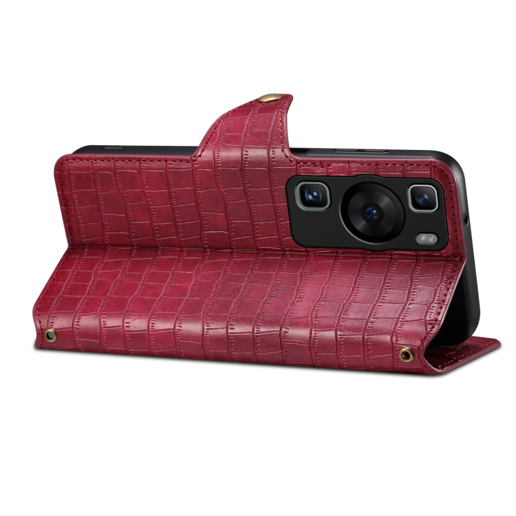 For Huawei P60 Denior Crocodile Texture Oil Edge Leather Phone Case(Rose Red)