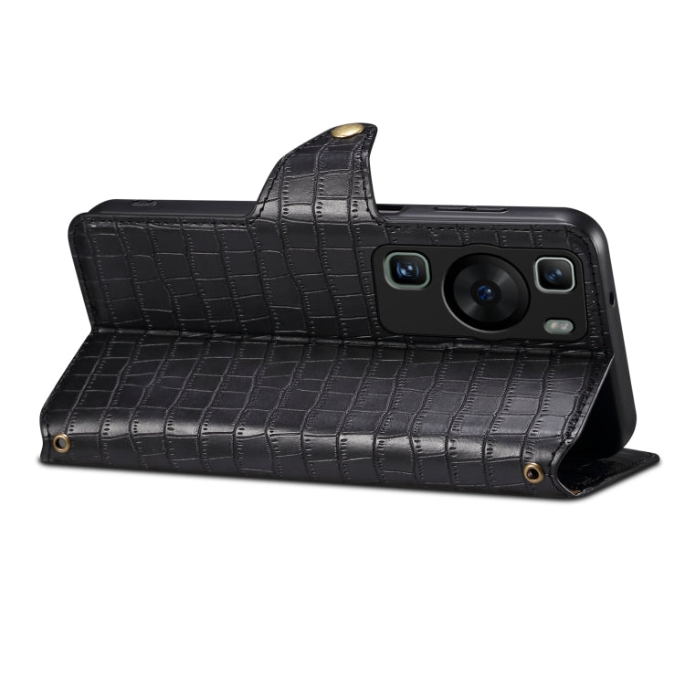 For Huawei P60 Denior Crocodile Texture Oil Edge Leather Phone Case(Black)
