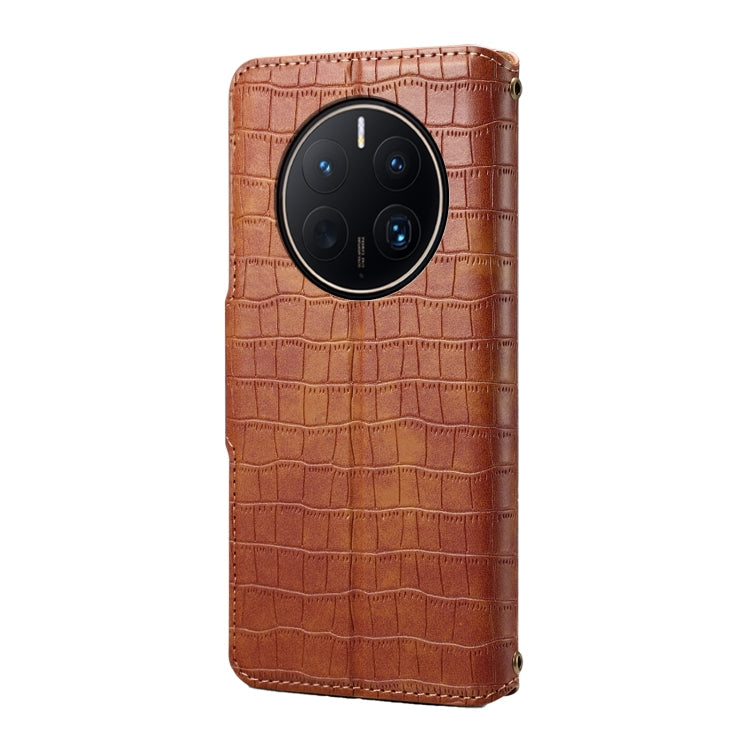 For Huawei Mate 50 Pro Denior Crocodile Texture Oil Edge Leather Phone Case(Brown)