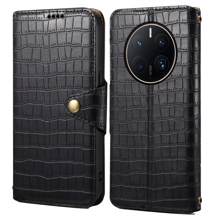 For Huawei Mate 50 Pro Denior Crocodile Texture Oil Edge Leather Phone Case(Black)