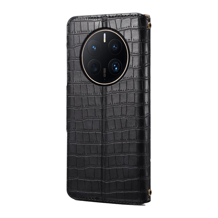 For Huawei Mate 50 Pro Denior Crocodile Texture Oil Edge Leather Phone Case(Black)