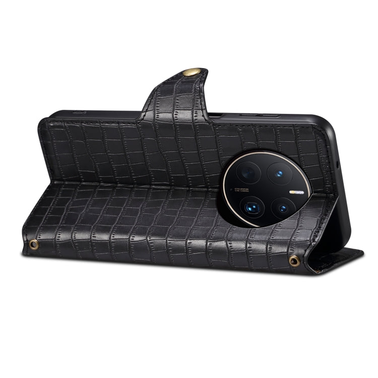 For Huawei Mate 50 Pro Denior Crocodile Texture Oil Edge Leather Phone Case(Black)