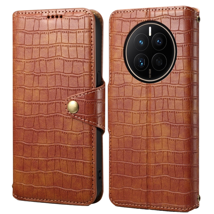 For Huawei Mate 50 Denior Crocodile Texture Oil Edge Leather Phone Case(Brown)