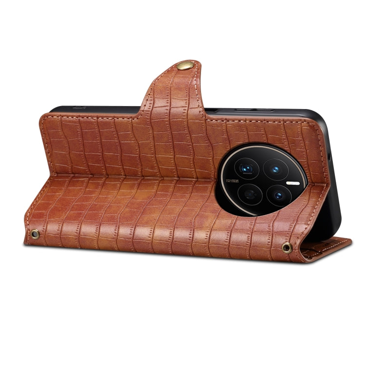 For Huawei Mate 50 Denior Crocodile Texture Oil Edge Leather Phone Case(Brown)