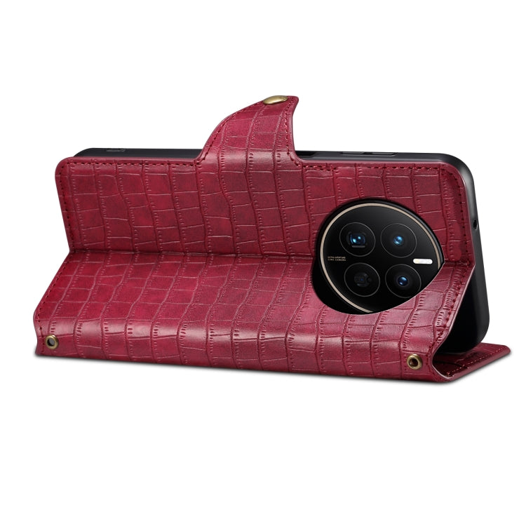 For Huawei Mate 50 Denior Crocodile Texture Oil Edge Leather Phone Case(Rose Red)