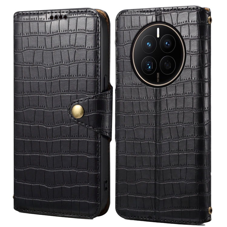 For Huawei Mate 50 Denior Crocodile Texture Oil Edge Leather Phone Case(Black)