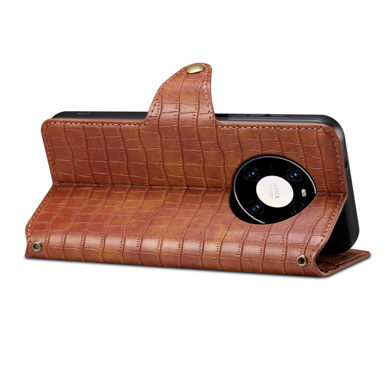 For Huawei Mate 40 Pro Denior Crocodile Texture Oil Edge Leather Phone Case(Brown)