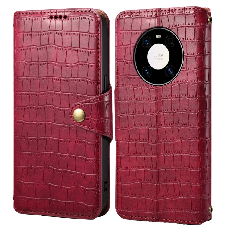 For Huawei Mate 40 Pro Denior Crocodile Texture Oil Edge Leather Phone Case(Rose Red)