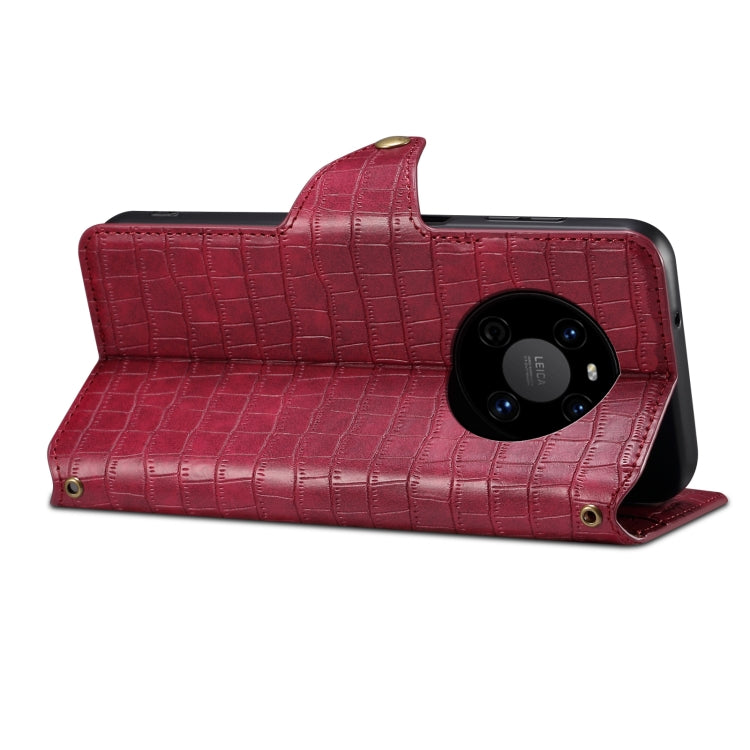 For Huawei Mate 40 Denior Crocodile Texture Oil Edge Leather Phone Case(Rose Red)