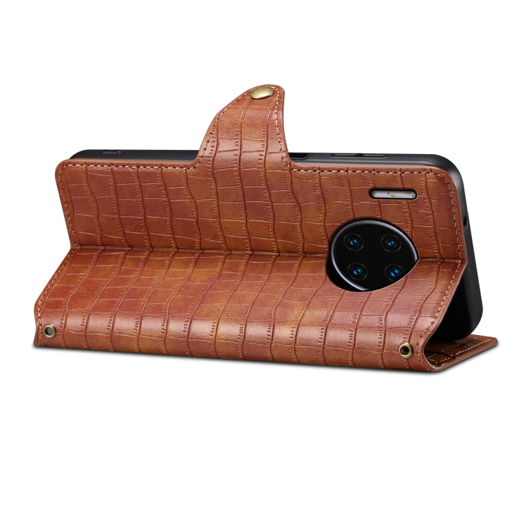 For Huawei Mate 30 Pro Denior Crocodile Texture Oil Edge Leather Phone Case(Brown)
