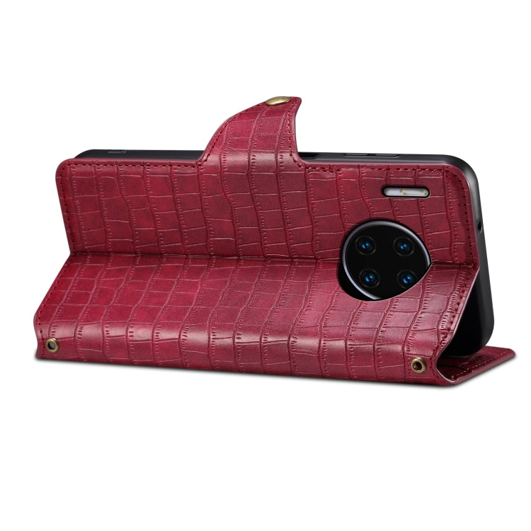 For Huawei Mate 30 Pro Denior Crocodile Texture Oil Edge Leather Phone Case(Rose Red)