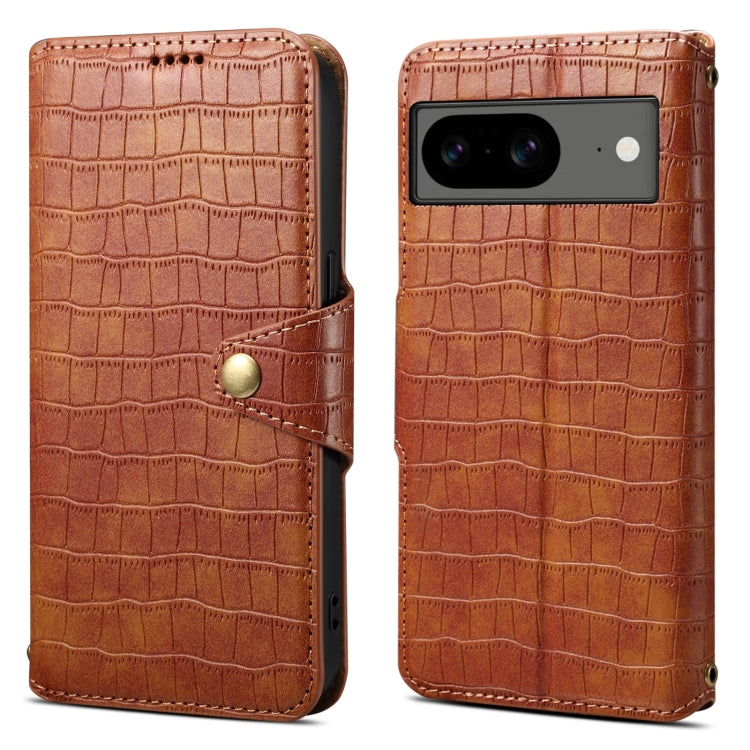 For Google Pixel 8 Denior Crocodile Texture Oil Edge Leather Phone Case(Brown)