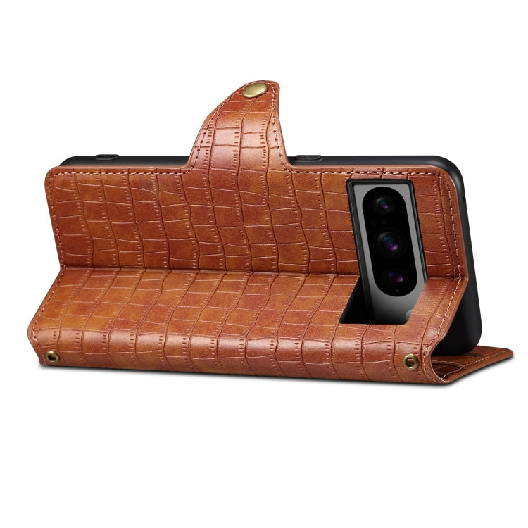 For Google Pixel 8 Denior Crocodile Texture Oil Edge Leather Phone Case(Brown)