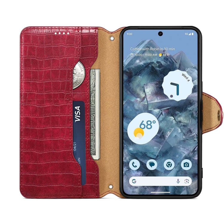 For Google Pixel 8 Denior Crocodile Texture Oil Edge Leather Phone Case(Rose Red)