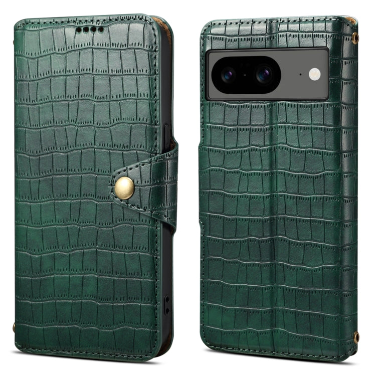 For Google Pixel 8 Denior Crocodile Texture Oil Edge Leather Phone Case(Green)