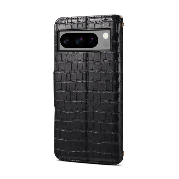 For Google Pixel 8 Denior Crocodile Texture Oil Edge Leather Phone Case(Black)