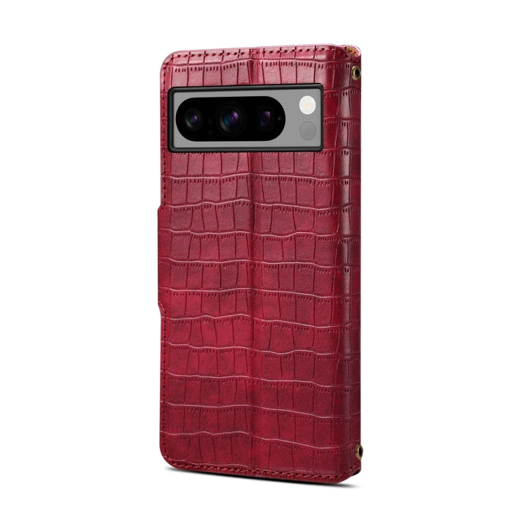 For Google Pixel 7 Denior Crocodile Texture Oil Edge Leather Phone Case(Rose Red)