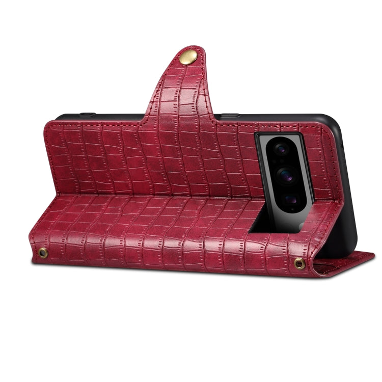 For Google Pixel 7 Denior Crocodile Texture Oil Edge Leather Phone Case(Rose Red)
