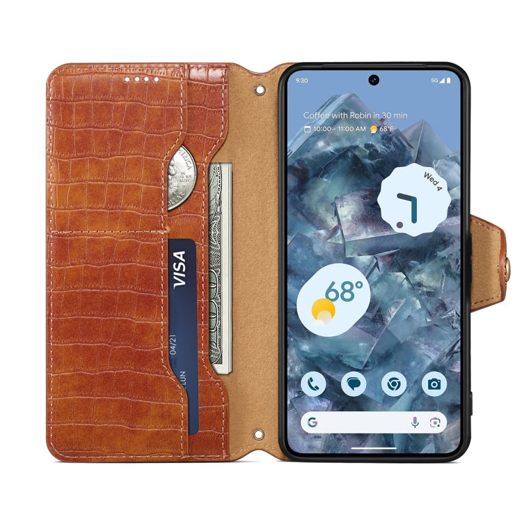 For Google Pixel 7a Denior Crocodile Texture Oil Edge Leather Phone Case(Brown)