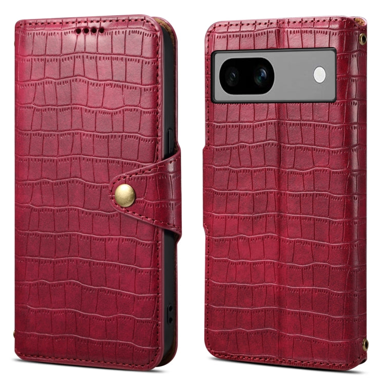 For Google Pixel 7a Denior Crocodile Texture Oil Edge Leather Phone Case(Rose Red)