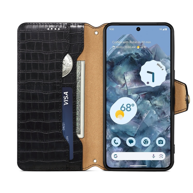For Google Pixel 6a Denior Crocodile Texture Oil Edge Leather Phone Case(Black)