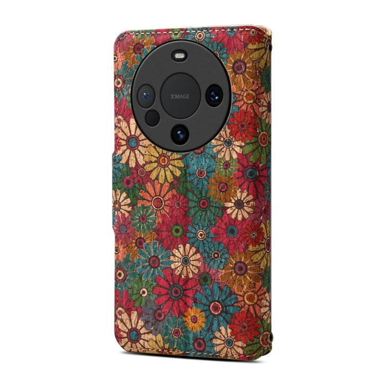 For Huawei Mate 60 Denior Flower Language Series Cork Fabric Oil Edge Leather Phone Case(Spring)