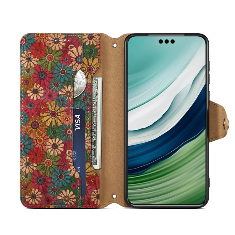For Huawei Mate 60 Denior Flower Language Series Cork Fabric Oil Edge Leather Phone Case(Spring)