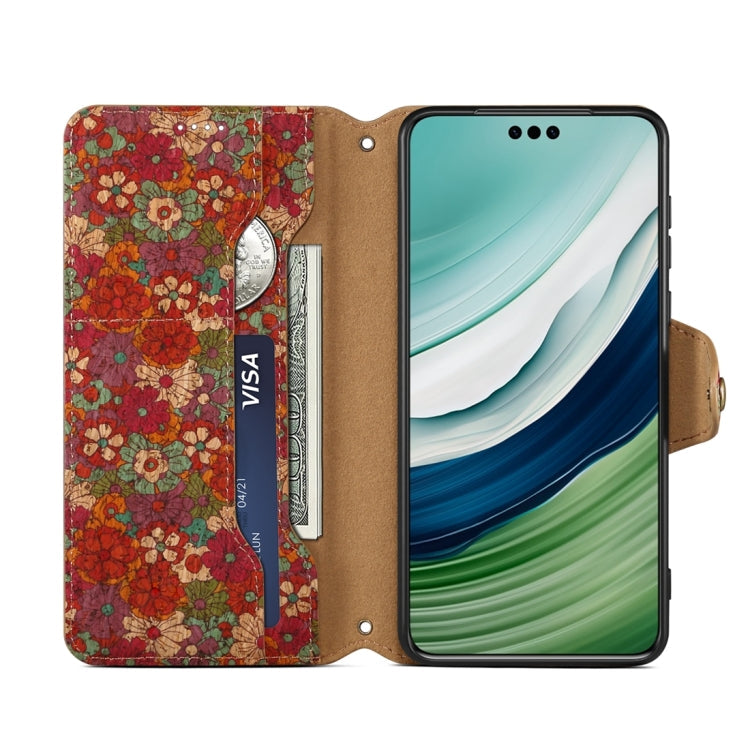For Huawei Mate 60 Denior Flower Language Series Cork Fabric Oil Edge Leather Phone Case(Summer)