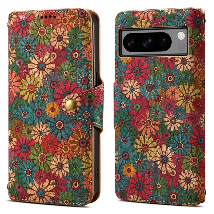 For Google Pixel 8 Pro Denior Flower Language Series Cork Fabric Oil Edge Leather Phone Case(Spring)