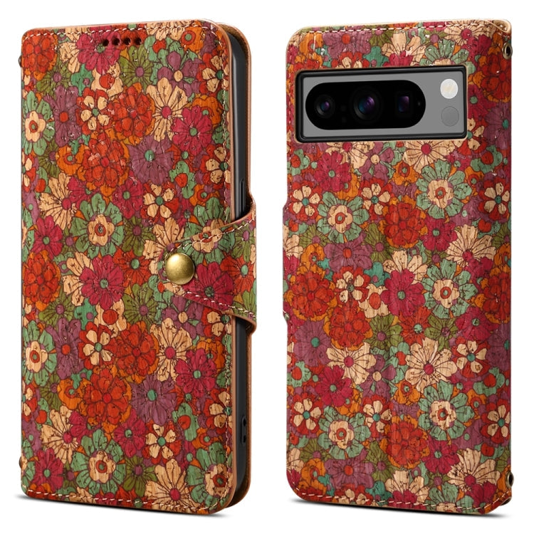 For Google Pixel 8 Pro Denior Flower Language Series Cork Fabric Oil Edge Leather Phone Case(Summer)
