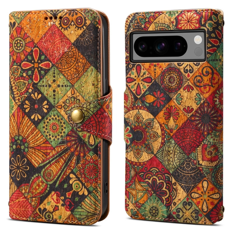 For Google Pixel 8 Pro Denior Flower Language Series Cork Fabric Oil Edge Leather Phone Case(Autumn)