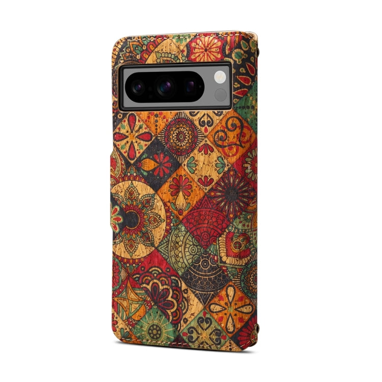 For Google Pixel 8 Pro Denior Flower Language Series Cork Fabric Oil Edge Leather Phone Case(Autumn)
