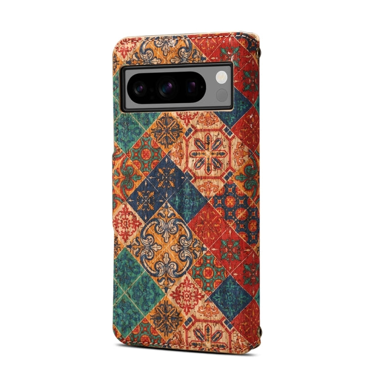 For Google Pixel 8 Pro Denior Flower Language Series Cork Fabric Oil Edge Leather Phone Case(Winter)