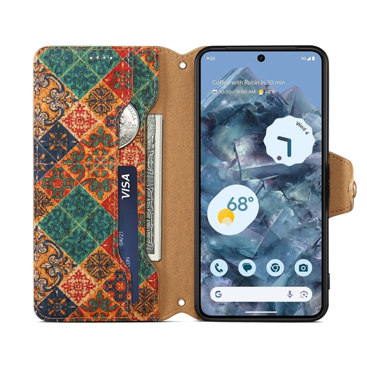 For Google Pixel 8 Denior Flower Language Series Cork Fabric Oil Edge Leather Phone Case(Winter)