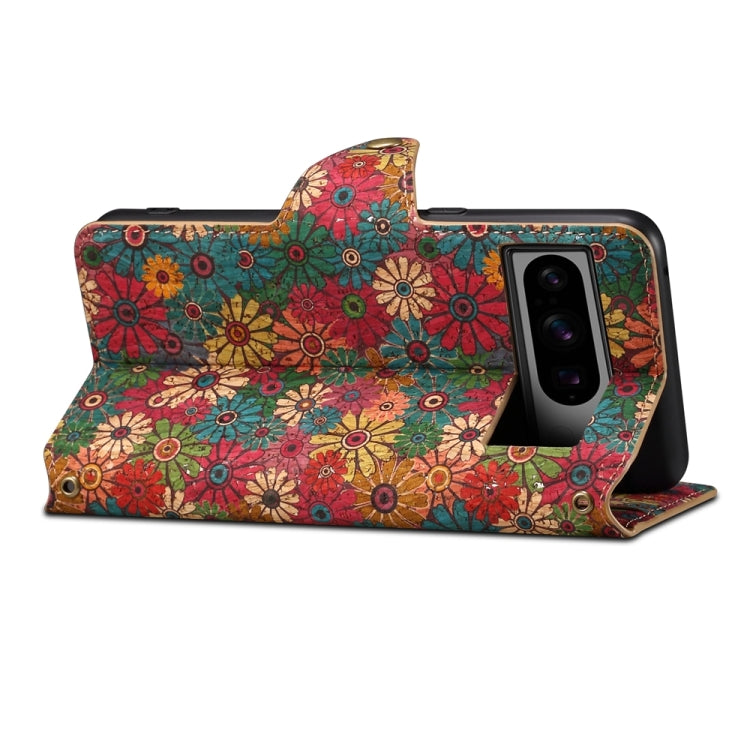 For Google Pixel 7 Denior Flower Language Series Cork Fabric Oil Edge Leather Phone Case(Spring)