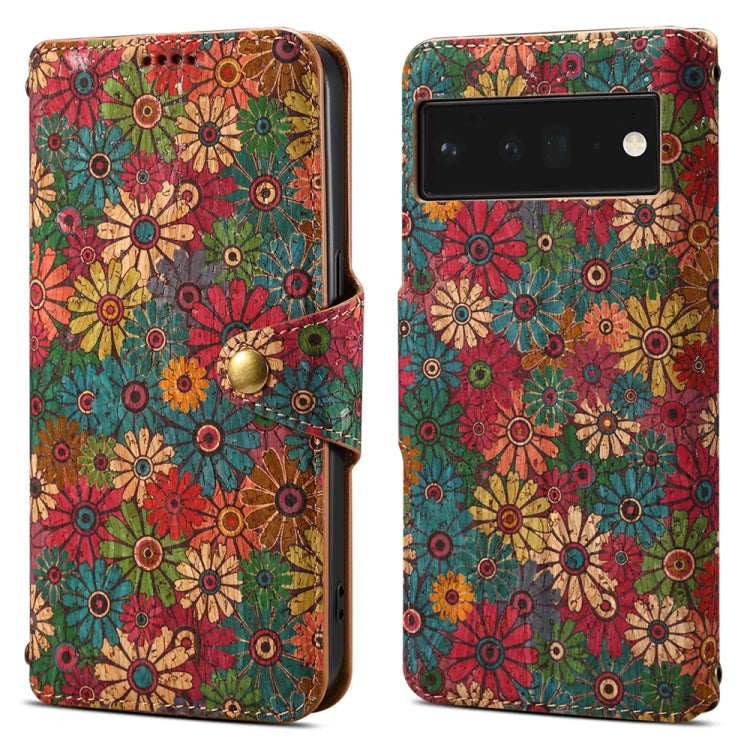 For Google Pixel 6 Pro Denior Flower Language Series Cork Fabric Oil Edge Leather Phone Case(Spring)