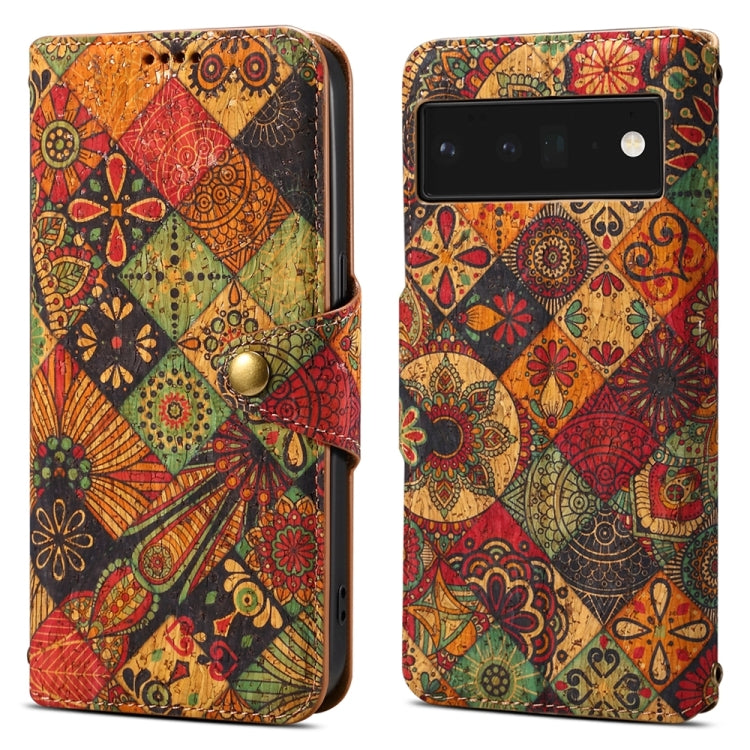 For Google Pixel 6 Pro Denior Flower Language Series Cork Fabric Oil Edge Leather Phone Case(Autumn)