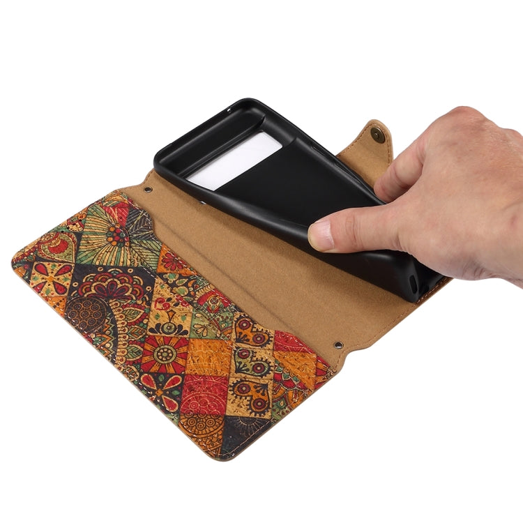 For Google Pixel 6 Pro Denior Flower Language Series Cork Fabric Oil Edge Leather Phone Case(Autumn)