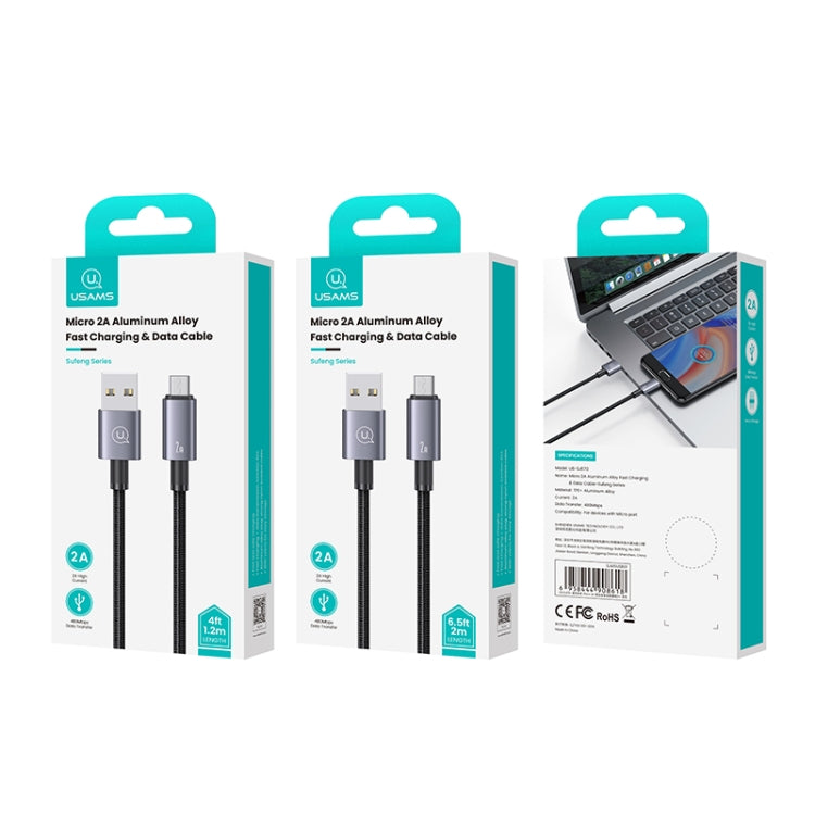 USAMS US-SJ668 USB To Micro USB 2A Fast Charge Data Cable, Length: 1.2m(Black)